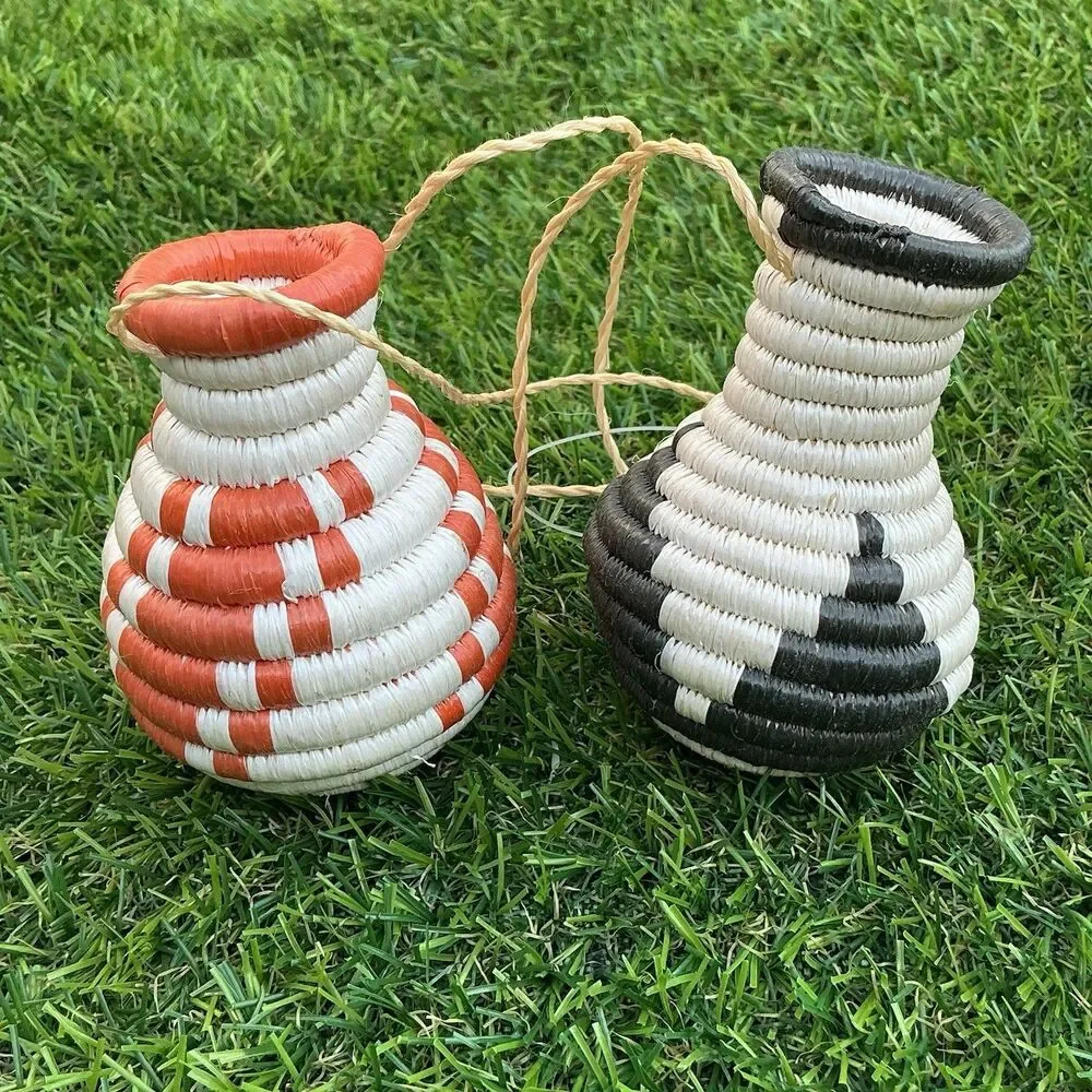 Vintage Handwoven Coiled Fiber Mini Basket Ornaments Set of 2 3” Folk Art